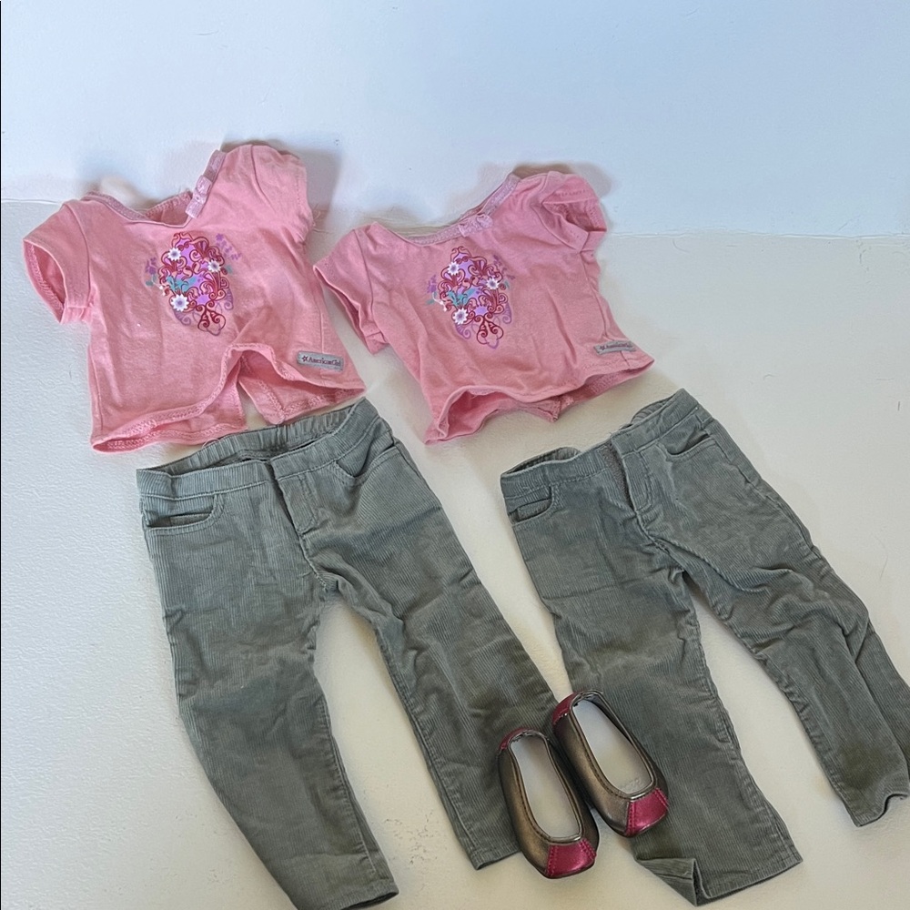 American Girl Pink Floral Tops and Gray Pants Set